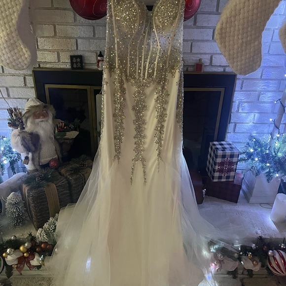 Jovani White Strapless Gown with Silver Accents - Picture 3 of 4